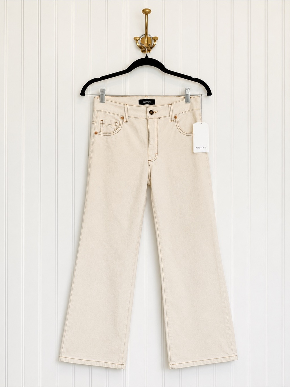 Karen Kane NWT Natural Contrast Stitch Flare Jeans Size 6 White Summer Spring